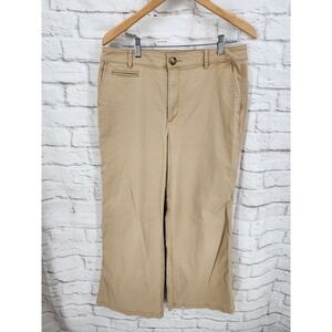 Loft Monroe Wide Leg Pants Chino Khaki Trousers 12 Preppy Coastal Office Work